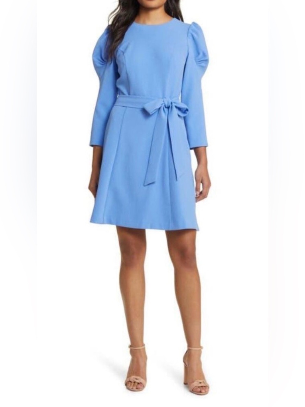 ELIZA J Aline Tie Waist Belt Dress with Tuck Sleeve in Periwinkle Blue sz 6 NEW